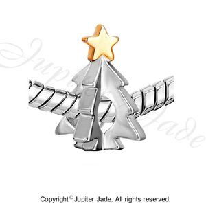 FREE S/H Pugster Christmas Tree w/ Star 18kt GP Charm - Fits Pandora